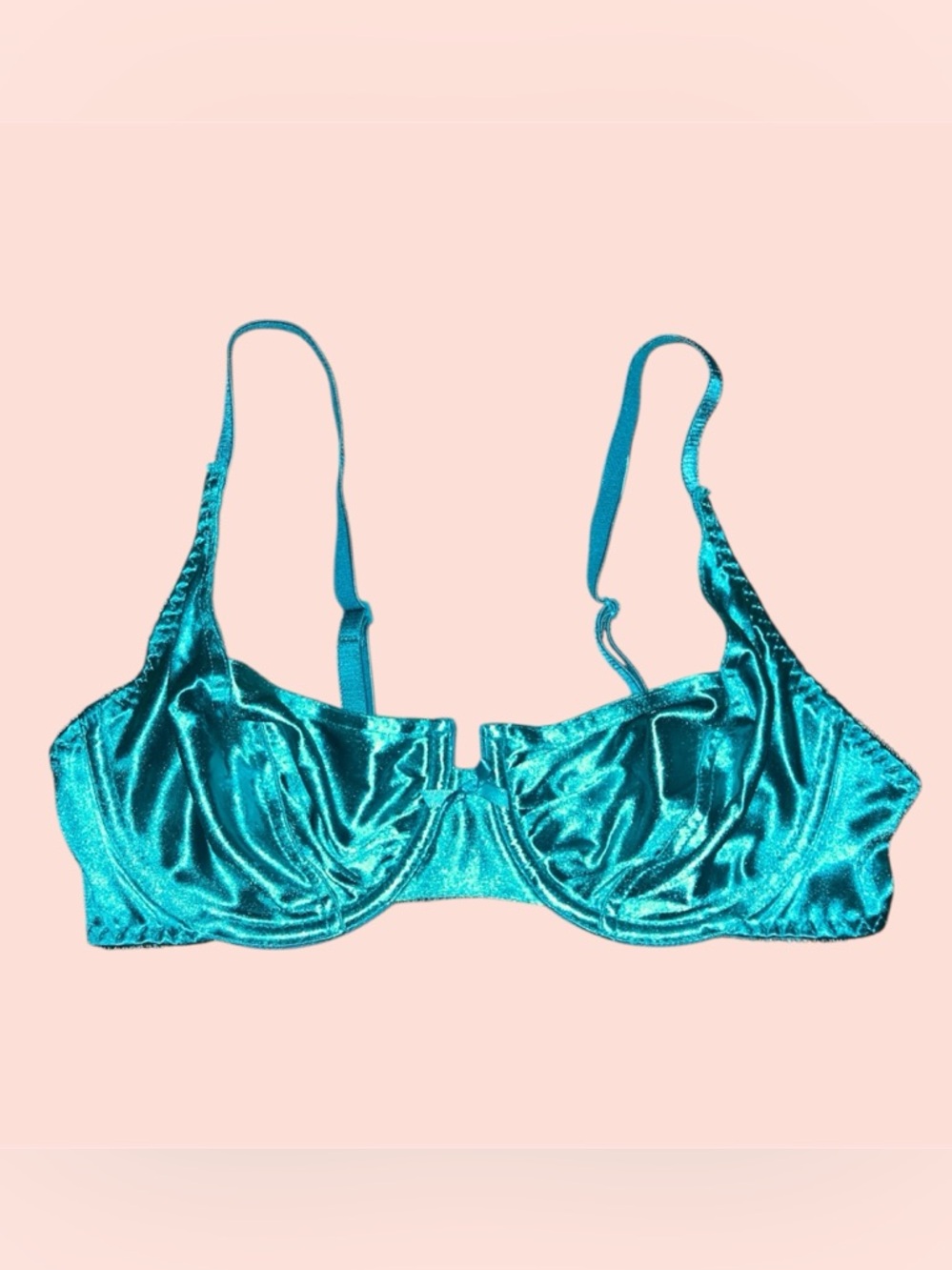 Teal Blue Satin Bra